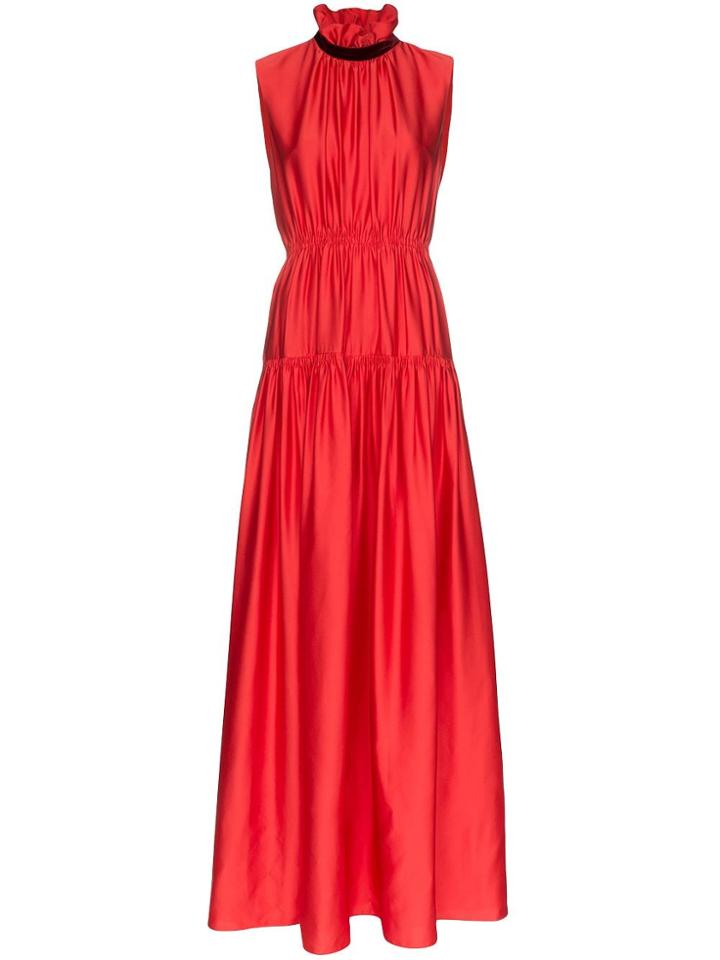 Roksanda High Neck Gathered Silk Gown