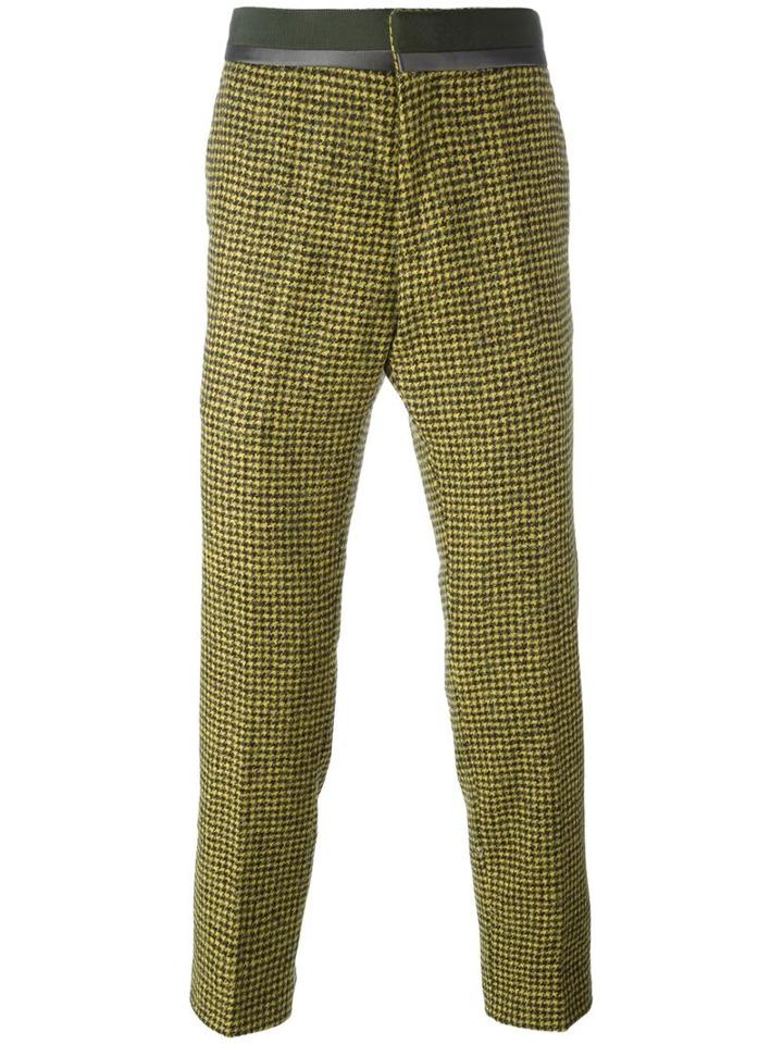 Haider Ackermann Houndstooth Pattern Trousers, Men's, Size: 50, Yellow/orange, Silk/cork/rayon/virgin Wool