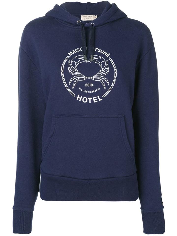 Maison Kitsuné Logo Printed Hooded Sweatshirt - Blue