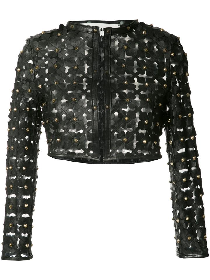 Caban Romantic Flower Lattice Studded Bolero - Black