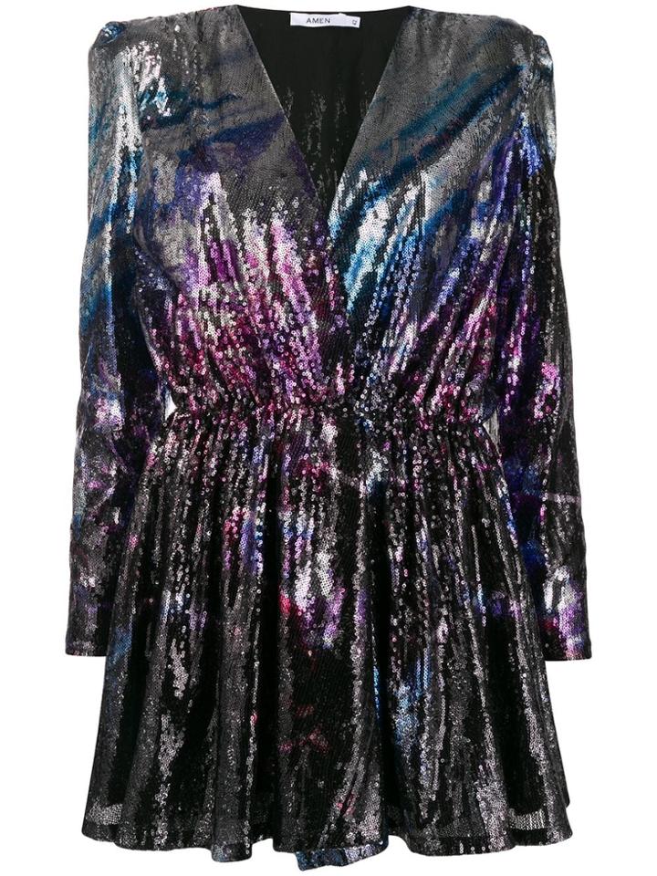 Amen Sequin Embroidery Short Dress - Black