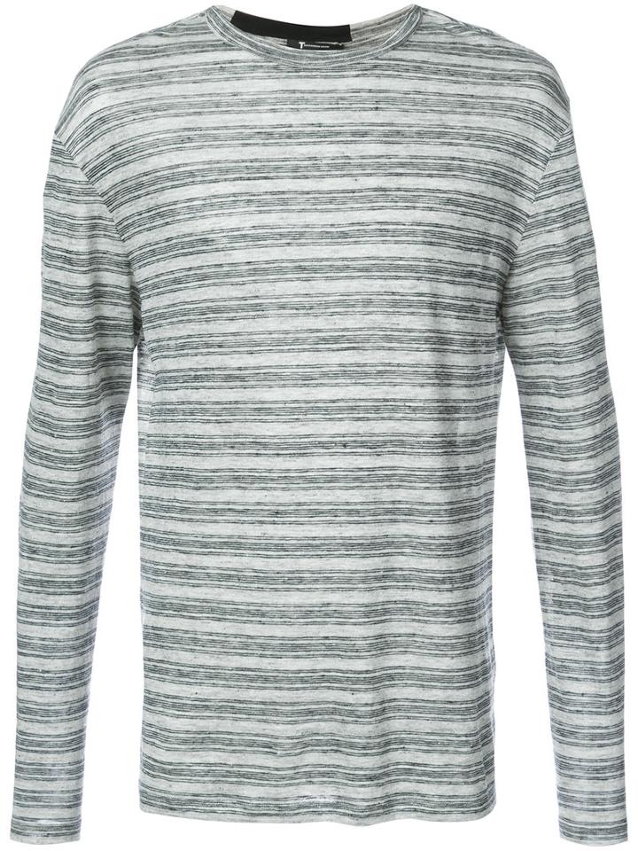 T By Alexander Wang - Striped Pullover - Men - Linen/flax - Xl, Grey, Linen/flax