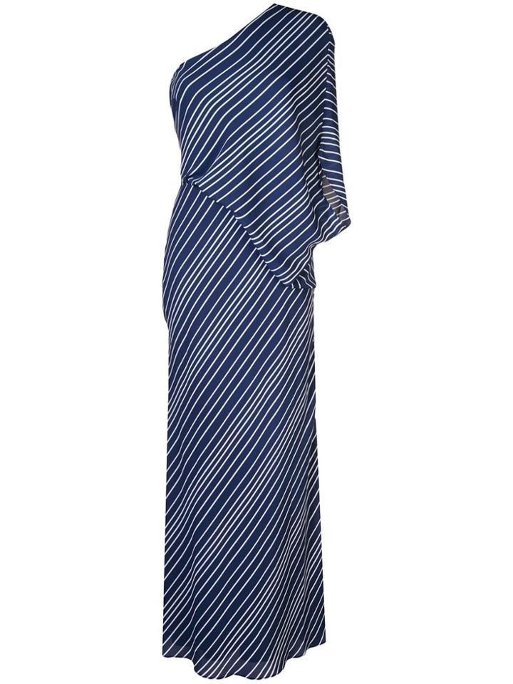 Halston Heritage Striped One Shoulder Dress - Blue