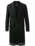 Loveless Contrast Panel Long Single Breasted Jacket, Men's, Size: M, Black, Nylon/polyurethane/tencel