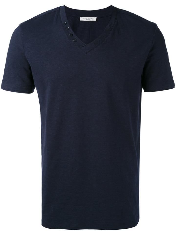 Paolo Pecora - V-neck T-shirt - Men - Cotton - M, Blue, Cotton