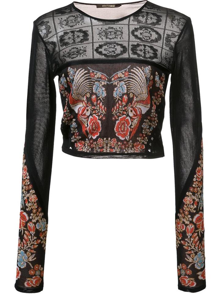 Roberto Cavalli Jacquard Crop Top, Women's, Size: 42, Black, Polyamide/viscose