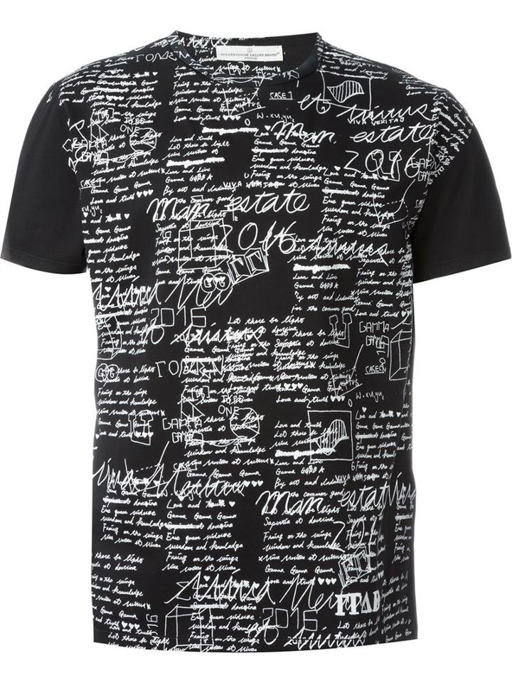 Golden Goose Deluxe Brand Handwriting Print T-shirt, Men's, Size: Small, Black, Cotton