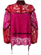 Sacai Lace Panelled Blouse, Women's, Size: 2, Pink/purple, Rayon/cotton/nylon/cupro