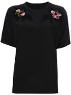Dolce & Gabbana Rose Appliqué Detailing Top, Women's, Size: 44, Black, Silk