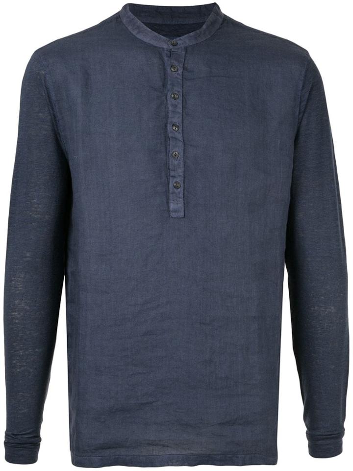 120% Lino Half Button Shirt - Blue
