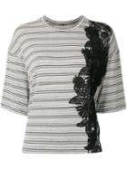 Antonio Marras Lace Detail Striped T-shirt, Women's, Size: 42, Black, Viscose/polyester/spandex/elastane/polyamide