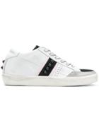 Leather Crown Stud Panelled Sneakers - White