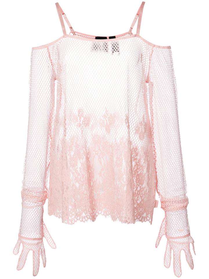 Fenty X Puma - Floral Mesh Top - Women - Cotton/nylon/polyamide - S, Pink/purple, Cotton/nylon/polyamide