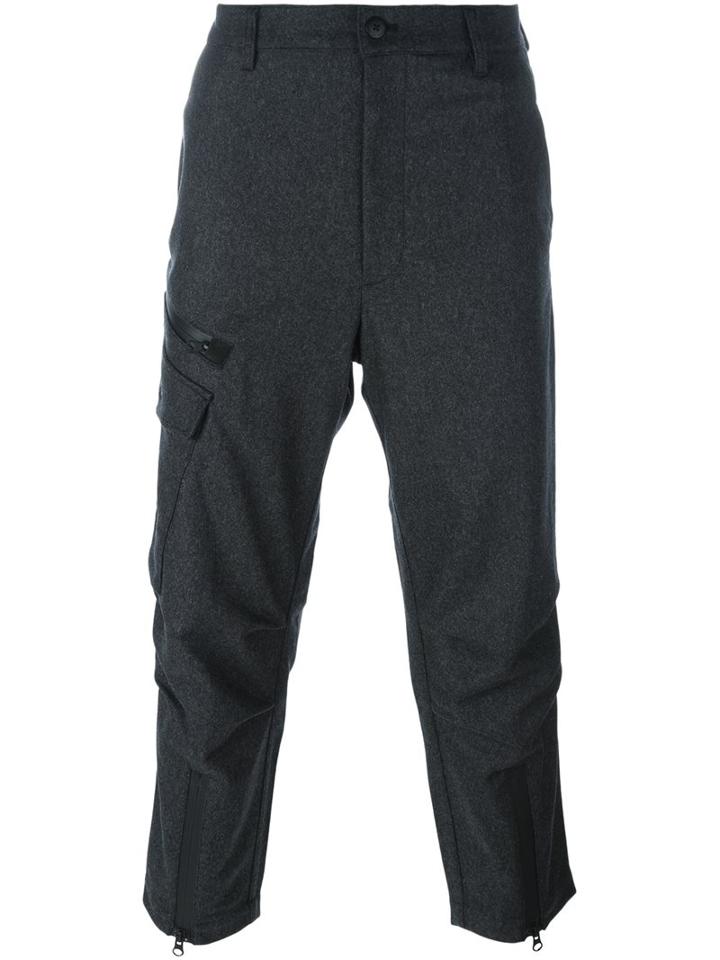 Y-3 Cropped Trousers, Men's, Size: Xl, Grey, Polyamide/polyester/wool/other Fibers