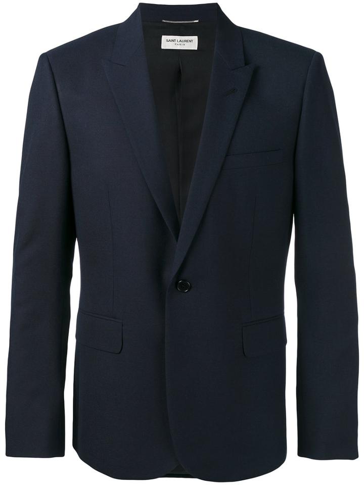 Saint Laurent Single-breasted Blazer, Men's, Size: 50, Blue, Wool/cotton/silk