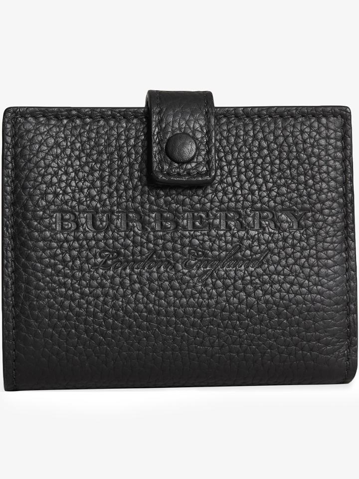 Burberry Embossed Leather Folding Wallet - Black