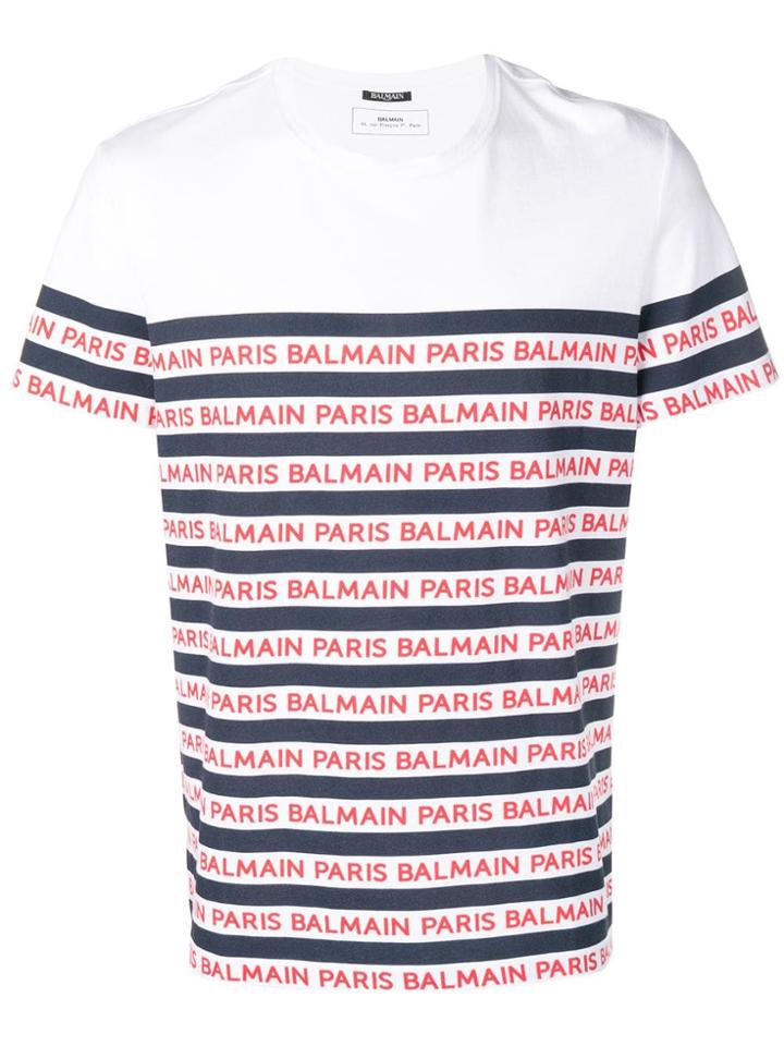 Balmain Striped Logo T-shirt - White