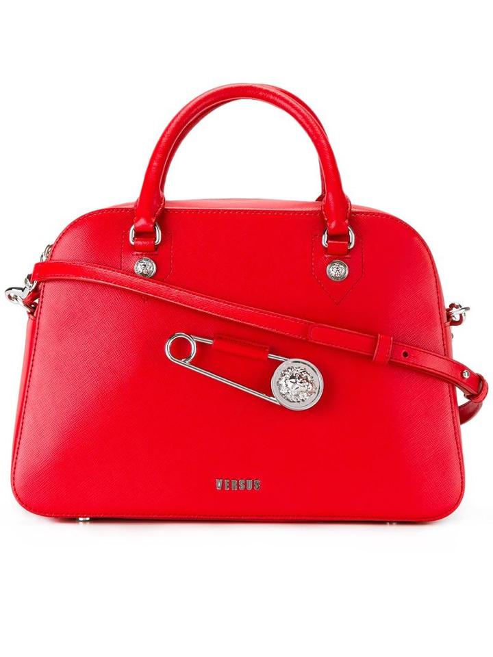 Versus Oversized Pin Detail Tote, Women's, Red, Calf Leather