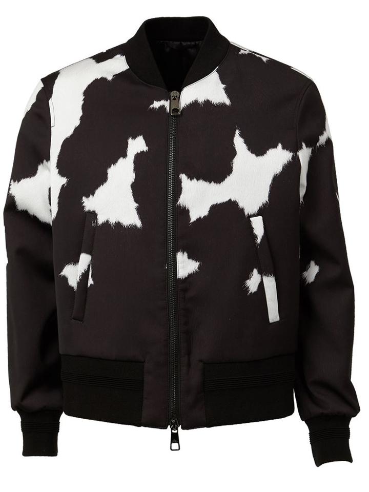 Neil Barrett Fur Print Bomber Jacket, Men's, Size: S, Black, Cotton/polyamide/polyester/cupro