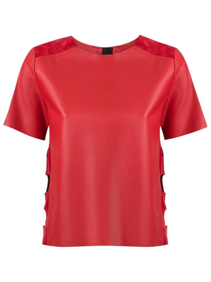 Andrea Bogosian Leather Shortsleeved Top, Women's, Size: P, Red, Chamois Leather/leather