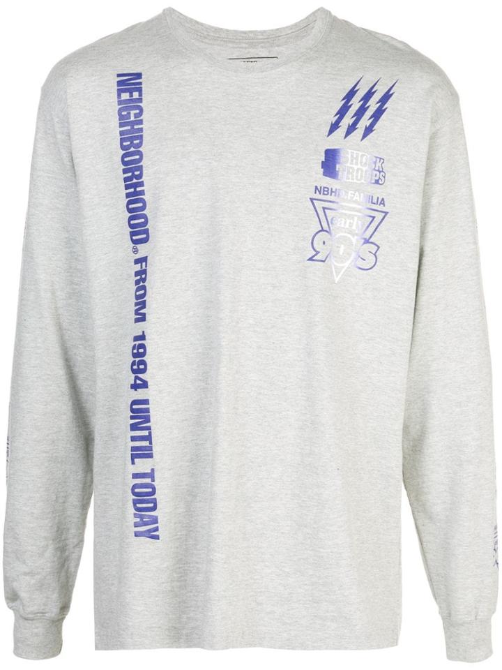 Neighborhood Graphic Print Logo Sweatshirt - Grey