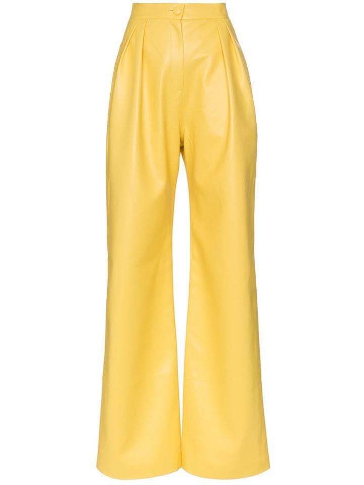 Matériel High Waisted Wide Leg Faux Leather Trousers - Yellow