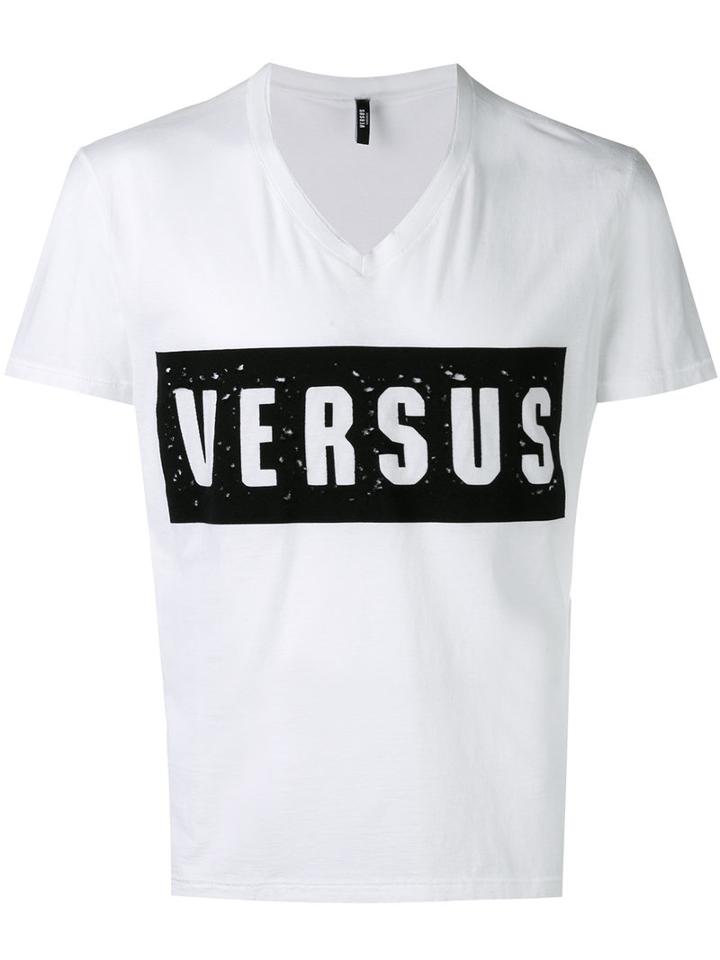 Versus Distressed Logo T-shirt, Men's, Size: Xl, White, Cotton