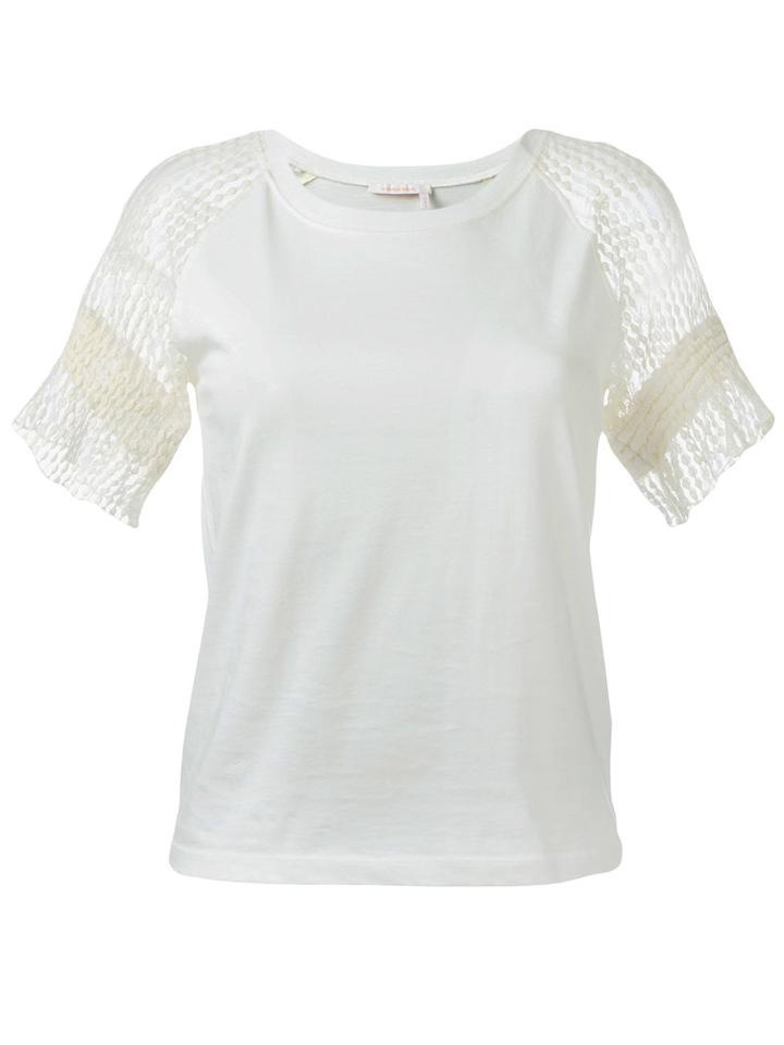 See By Chloé - Lace-sleeve T-shirt - Women - Cotton - M, White, Cotton