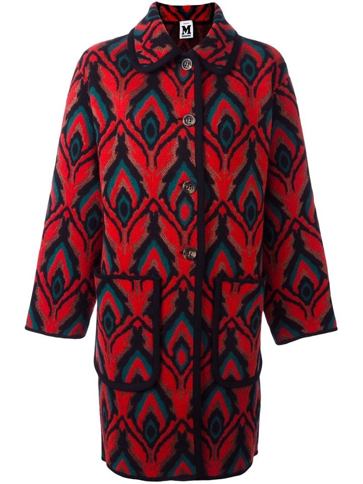 M Missoni Abstract Pattern Loose-fit Coat, Women's, Size: 44, Red, Viscose/wool/metallized Polyester