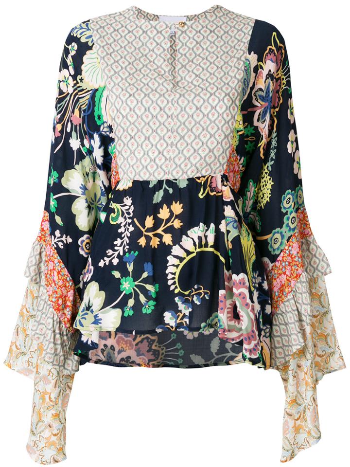 Perseverance London Flared Floral Print Blouse - Multicolour