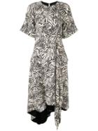 Proenza Schouler Zebra Print Short Sleeve Draped Dress - Neutrals