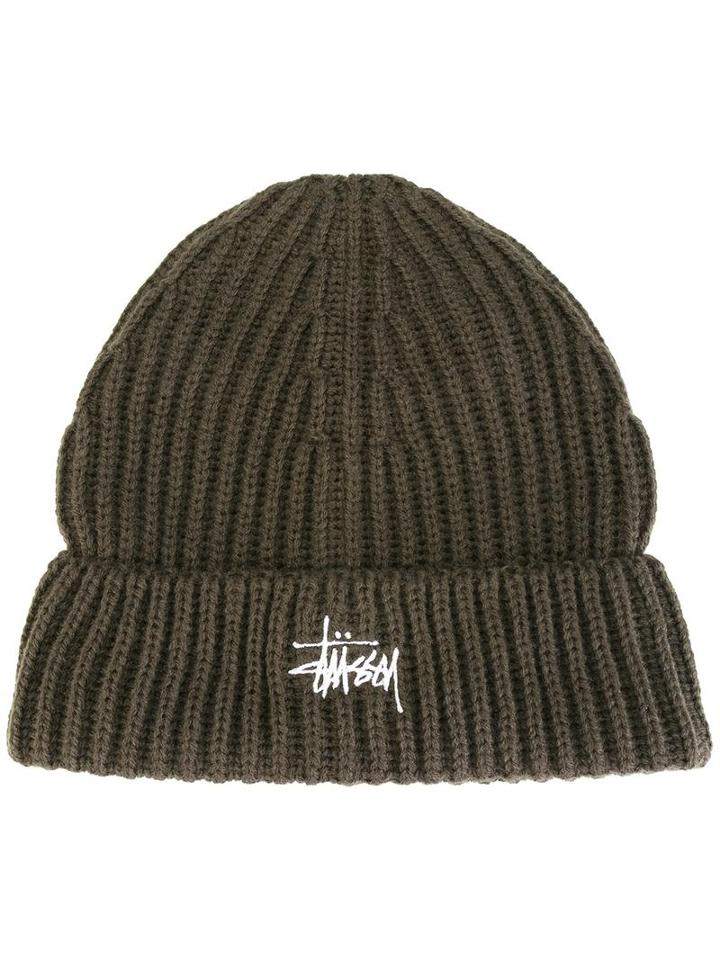 Stussy Logo Print Beanie, Men's, Green, Acrylic