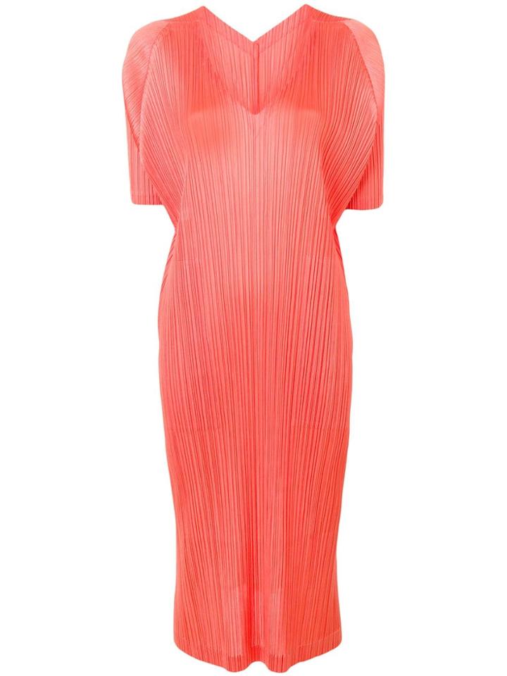 Pleats Please By Issey Miyake V-neck T-shirt Dress With Pleats -