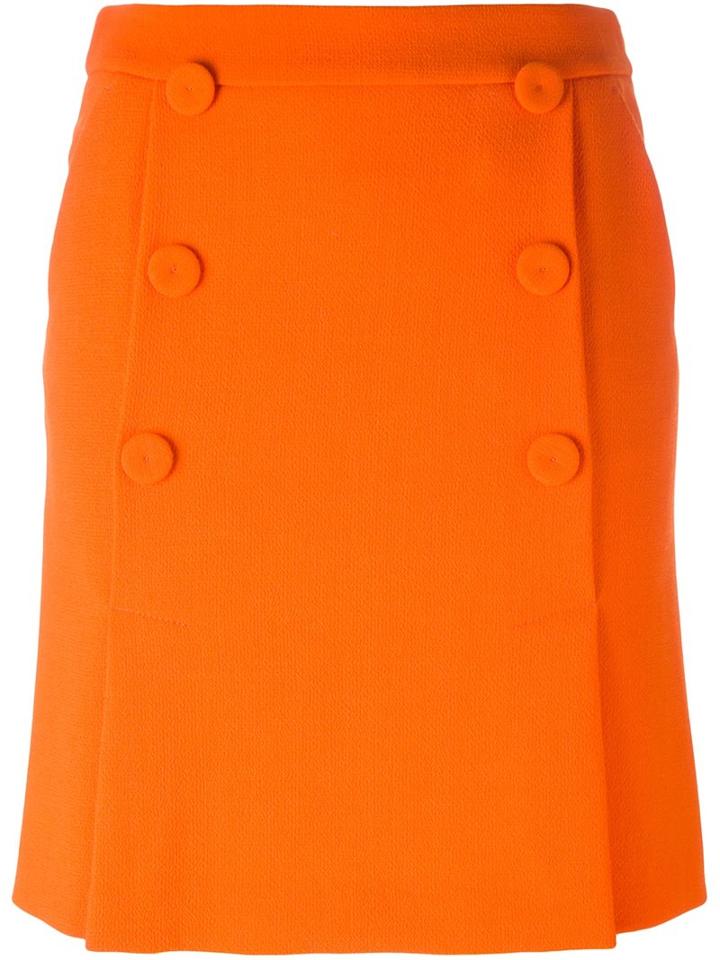 Boutique Moschino Folded Double-buttoned Skirt, Women's, Size: 40, Yellow/orange, Rayon/virgin Wool