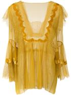 Alberta Ferretti Lace Trim Sheer Blouse - Yellow & Orange