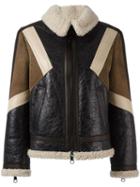 Neil Barrett Panelled Leather Jacket, Women's, Size: Xl, Brown, Lamb Skin/lamb Fur