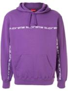 Supreme Text Stripe Hooded Sweatshirt - Purple