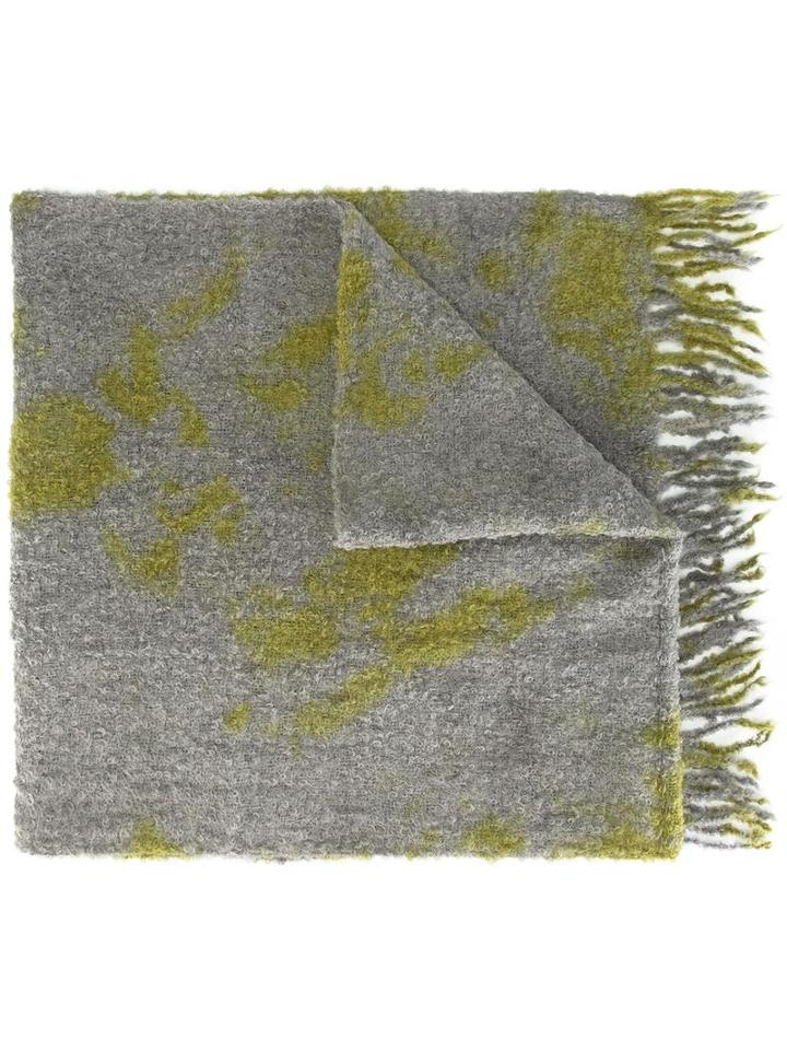 Suzusan Fringed Scarf, Women's, Green, Alpaca/polyamide
