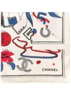 Chanel Vintage Icon Print Scarf, Women's, Green