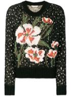 Twin-set Intarsia Knit Floral Jumper - Black