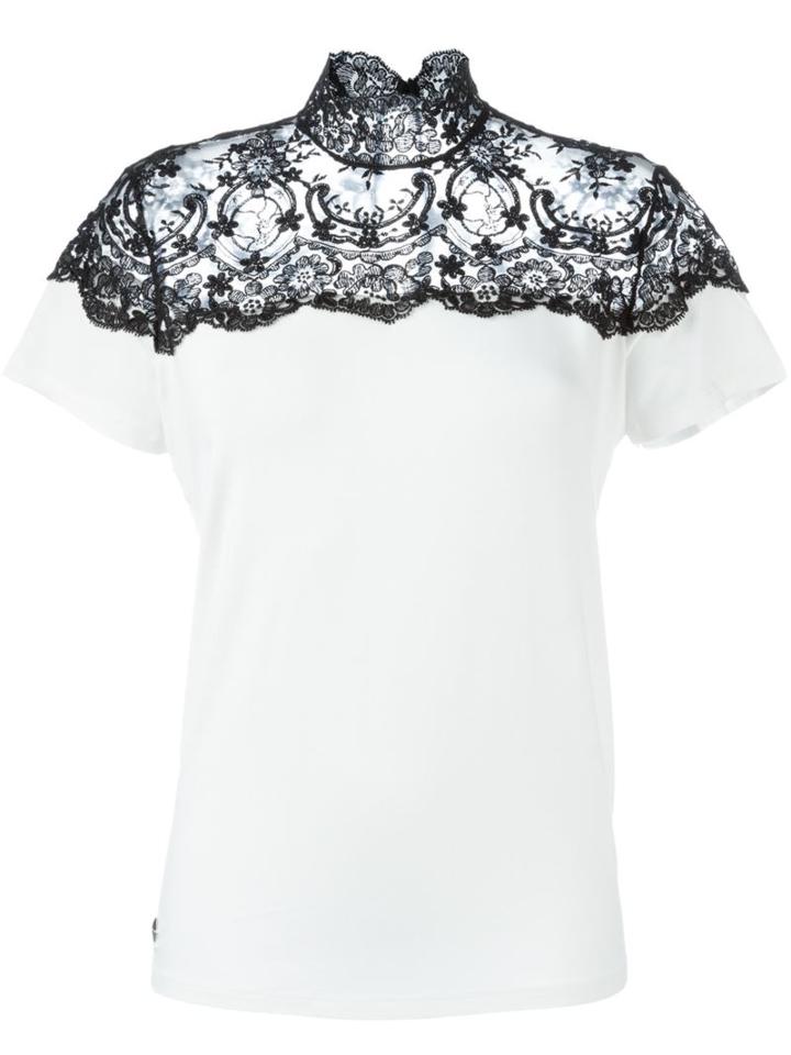 Philipp Plein Lace Panel Top, Women's, Size: Xl, White, Modal/spandex/elastane