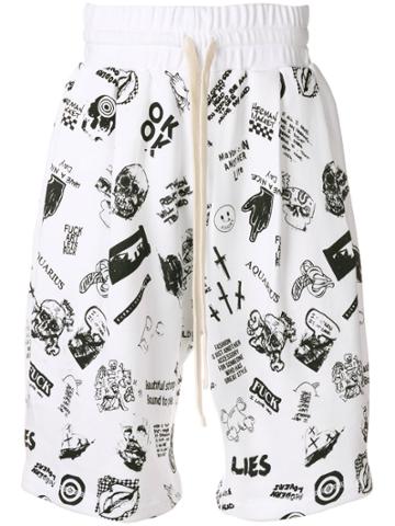 Herman Skull Print Shorts - White