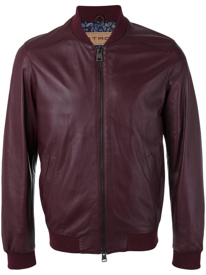 Etro Leather Bomber Jacket, Men's, Size: Large, Pink/purple, Silk/sheep Skin/shearling/cotton/cupro