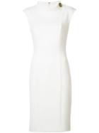Badgley Mischka Buttoned Neck Fitted Dress, Women's, Size: 10, White, Polyester/spandex/elastane