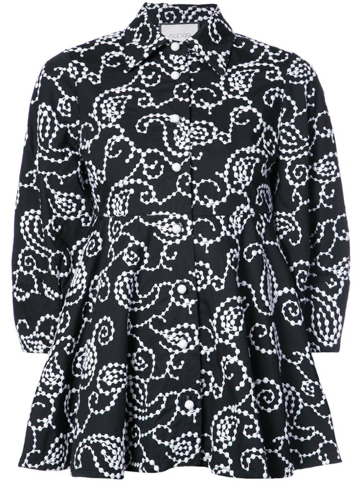 Alexis Pattern Embroidered Puff Sleeves Shirt - Black