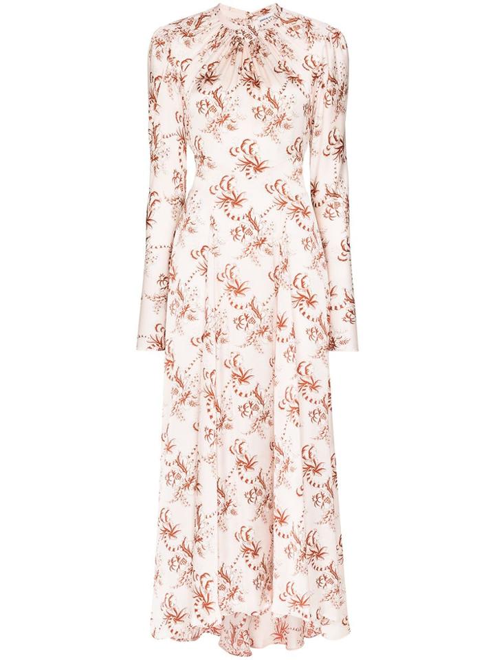 Paco Rabanne High Neck Floral Print Maxi Dress - Pink