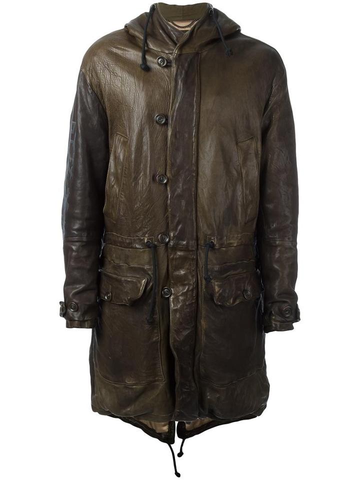 Pihakapi Hooded Leather Coat, Men's, Size: Medium, Green, Lamb Skin/viscose