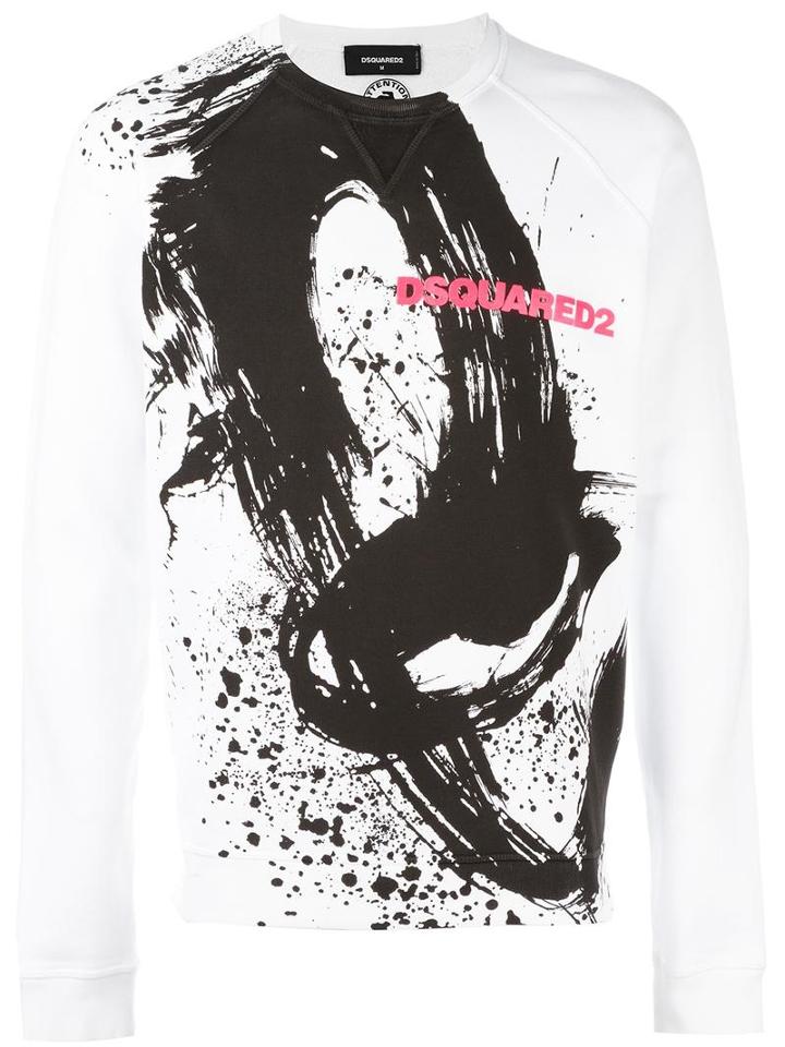 Dsquared2 Paint Stroke Sweatshirt, Men's, Size: Xl, White, Cotton