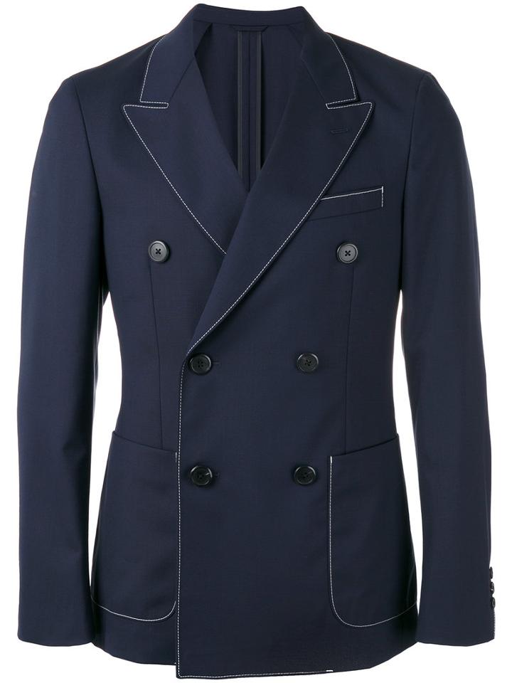 Prada - Contrast Stitch Double Breasted Jacket - Men - Cupro/virgin Wool - 52, Blue, Cupro/virgin Wool