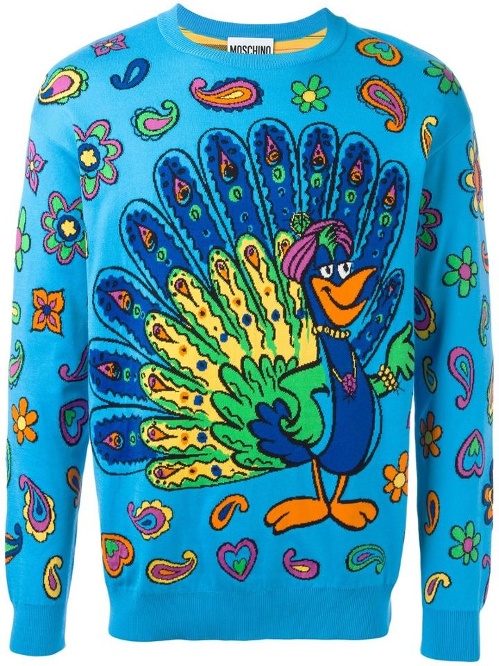 Moschino Peacock Printed Jumper, Men's, Size: 48, Cotton